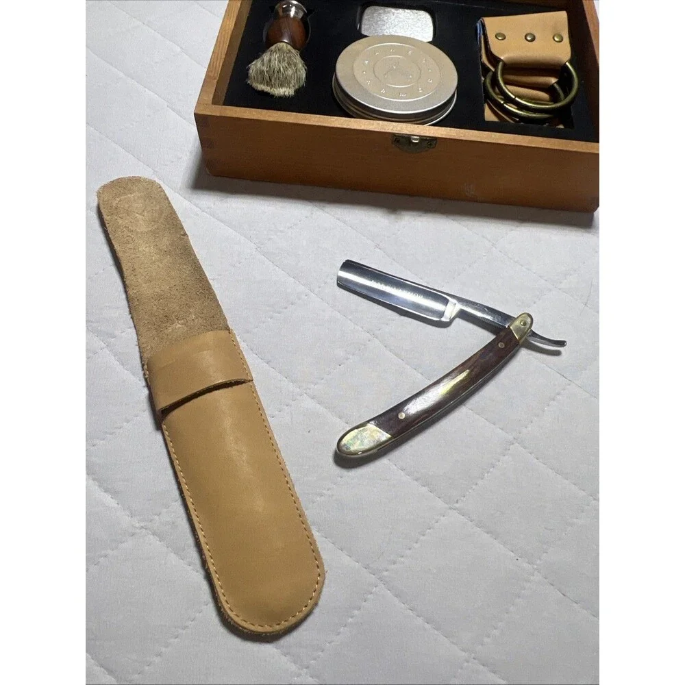 Leather Travel Shaving Kit - Tan